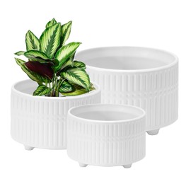 OXART Ceramic Plant Pots Indoor Pot Set with Drainage Holes, 12/9.6/8/inch Ceramic Planters Pots for Plants, Large Flower Pot for Plants Lilies, Cacti, Succulents, Snakes, and Pothos, White
