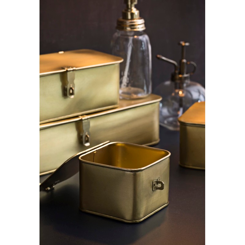 Creative Co-Op Decorative Metal Boxes with Brass Finish (Set of