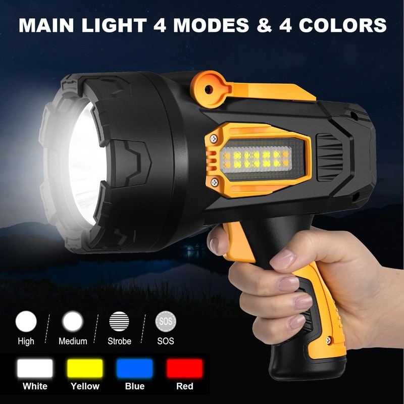 MIXILIN Rechargeable Spotlight 90,000 Lumens, Super Bright LED Spotlight Flashlight