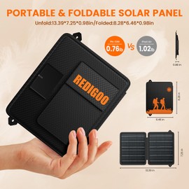 REDIGOO 10W Portable Solar Panel Charger,Foldable Mini Solar Panels with USB-C USB-A Outputs Compatible with Cell Phone Tablet, 2025 Latest Version for Camping, Hiking, Backpacking(Black)
