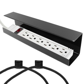 Under Desk Cable Management Tray, 15.7inch Black No Drill Under Desk Cable Tray Cord Organizer with 2 Wire Clip, Power Strip Holder