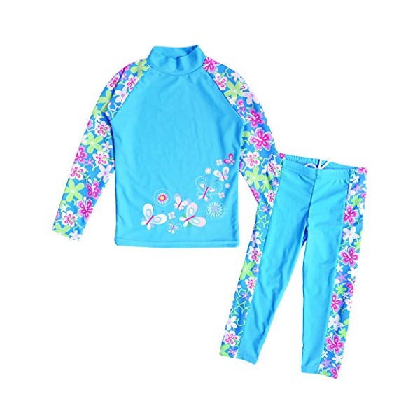 BAOHULU Girls Swimsuit Two Piece Tankini UPF 50+ UV Protective Rash Guard Set 3-12 Years S240_BlueLong_8A