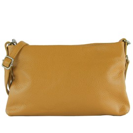 modamoda de - T258 - Women's Italian Leather Shoulder Bag, mustard yellow