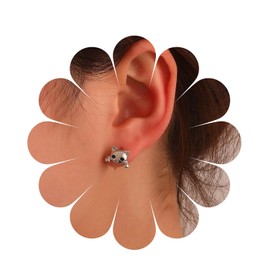 Allereya Vintage Cat Stud Earrings Silver Cat Ear Coat Earrings Funny Cat Earrings Cute Animal Earrings Jewellery for Women and Girls, Zinc