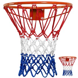 Basketball Net Heavy Duty Outdoor - 7.16oz, 12 Loops Anti-Whip All-Weather Sports Net, Replacement Net for Standard Rims, Compatible with Pool Hoop, Backyard Court & Indoor Goals - USA Colors