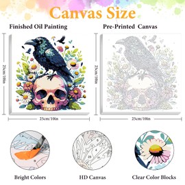 Framed Paint by Numbers Kit for Adults Beginner Skull, Adult Paint by Number Kits on Canvas Framed, DIY Acrylic Oil Painting by Numbers with Frame, Crow for Home Decor Gift 10 X 10 Inch