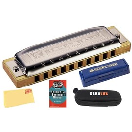 Hohner Harmonica 532 Blues Harp MS - Key of F Bundle with Zip Case, Harmonica Beginner Manual, and Austin Bazaar Polishing Cloth