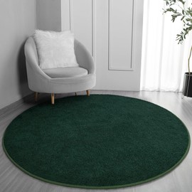 FlyDOIT Round Area Rugs for Bedroom Living Room, 6x6 Dark Green Super Soft Comfy Thickened Memory-Foam Indoor Circle Carpet, Modern Aesthetic Minimalist Carpet for Boys Girls Adults Nursery Home Décor