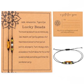 MTJAHPS Wristband Bracelet, Black, Lucky Beads, Energy Protection, for Women, Anxiety and Stress Relief, Sliding Knot, Adjustable 5-7.5 inch, Reiki Gift