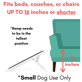BIRDROCK HOME 16” Tall Adjustable Dog Ramp for Low Beds or Couches - Small Dogs or Cats Only - Decorative Wooden Folding Doggie Ramps - Paw Friendly Grip Carpet - 12, 14 or 16 Inch Tall - Pet - White
