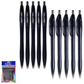 DVibro Retractable Ballpoint Pens, BLACK, Fine Point (0.7mm), Pack of 10, Smooth Ball Pens, Comfort Grip, School Office Home Use, iVAIDEX Black Ball Pen