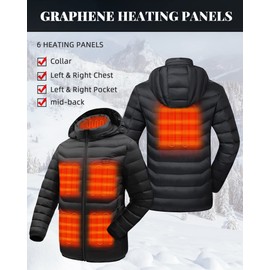 Venustas Dual Control Heated Jacket for Women and Men, 6 Heat Zones with Detachable Hood, Up to 18 Hours of Warmth(X-Small, Black)