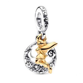Beads R Us ® - Tinker Bell Celestial Night Dangle Charm crafted in S925 Sterling Silver and 14K Gold Plate Compatible with all European style Charm Bracelets & Necklaces