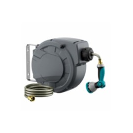 Retractable Garden hose reel 5/16 in, Wall Mounted Hose Reel, with 9- Function Sprayer Nozzle, Any Length Lock/Slow Return System