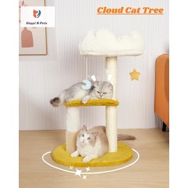 Happi N Pets Happi N Pets Cloud Cat Tree, 31.5in Multi-Level Indoor Cat Tower with Scratching Posts, Viewing Perch, Removable & Washable Cushions, Cat Activity Tree with Dangling Toy