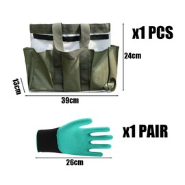 1 x garden tool bag, 1 pair of garden gloves, garden bag, tool bag with multiple pockets, suitable for storing garden tools such as garden shovels and scissors