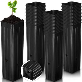 Hushee 200 Pcs Tall Tree Pot 12" Plastic Deep Plant Nursery Pots Black Seedling Treepots Bulk Tall Flower Plants Container Starting Pots with Drainage Holes for Indoor Outdoor Gardening Plants