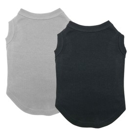 Chol&Vivi Cat T-Shirt Clothes Soft and Thin, 2pcs Blank Dog Shirts Cotton Clothes Sleeveless Fit for Small to Extra Large Size, Pet Tank Top for All Breeds, Black and Grey, XX-Small
