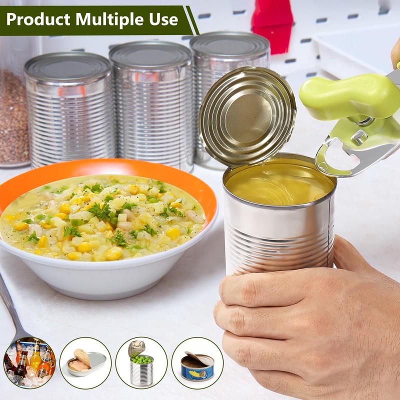 Tin Opener, Lychico 4-in-1 Can Opener Handheld Heavy Duty Stainless