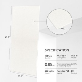 Olanglab Acoustic Wall Panels 10 Pack, 48 x 24 per Acoustic Panels Sound Absorbing, Sound Panels for Home Studio and Office, Plain White