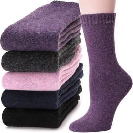 MOGGEI Womens Merino Wool Socks for Hiking Winter Warm Thick Thermal Crew Cozy Cabin Ladies Gift Comfy Boot Work Socks 5 Pairs(Warm Color C)