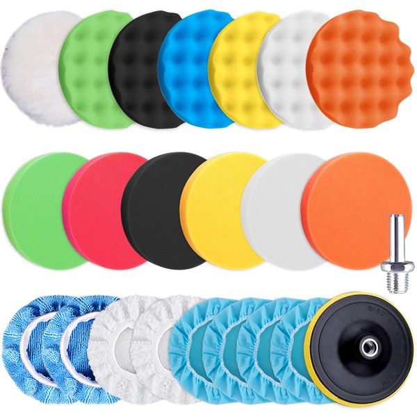 SIQUK 23 Pieces 6 Inch Buffing Pads Car Polisher Bonnets
