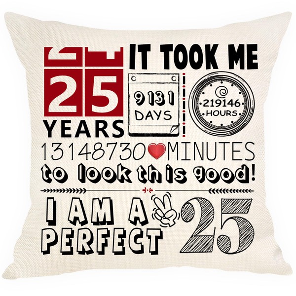 Aocaso 25th Birthday Cushion Cover 18x18 Inches for 25 Years