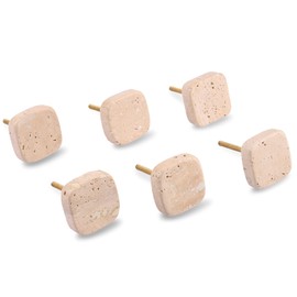 Perilla Home Set of 6 Marble Knobs for Cabinet & Drawers Decorative Travertine Square Knobs for Home Kitchen Cabinet Hardware Cupboard Glass Door Dresser Wardrobe Pulls (Beige)