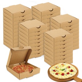 RHBLME 50 PACK Mini Pizza Boxes, 3.5 x 3.5 x 0.8 Inch Small Pizza Boxes Lock Corner Clay Coated Thin Pizza Box, Reusable Pizza Box for Mini Pizza Cookies Cake Party Favors Weddings