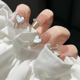 Nail Tips, 3D Nails, 24 Pieces, Long False Nails, Bowknots, French Nails, Glitter, Dreamy, Korea, Popular, Bride Nails, Coming of Age of Age Ceremonies, Weddings, Take Pictures, Nail Supplies, Wood