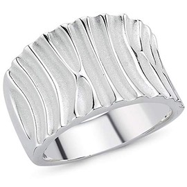Vinani Ring Grooves Solid Sandblasted Shiny 925 Sterling Silver Tree 2RKS, Sterling Silver
