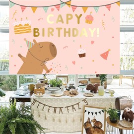 Cheereveal Cheereveal Pink Capy Theme Birthday Backdrop 3 x 5ft, Cartoon Capybara Background Poster for Girls Birthday Animals Party Hanging Decorations Indoor Outdoor