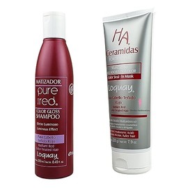 Loquay Kit Matizador Shampoo y Mascarilla Acondicionadora Para Cabello Rojo Ha Ceramidas con Perlas de Color y Acido Hialurónico