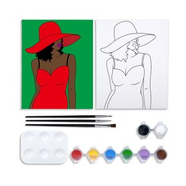 VOCHIC Canvas Painting Kit Pre Drawn Canvas for Painting for Adults Party Kits Paint and Sip Party Supplies 8x10 Canvas to Paint Ladies 8 Acrylic Colors,3 Brush,1 Pallet Paint Art Set
