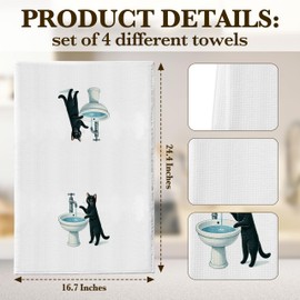 DETIHO Black Cat Hand Kitchen Towel, Cat Lover Gifts for Women, Black Cat Dish Towels Decorative Set 16x24 Inches Set of 4, Tea Towels for Kitchen Bathroom Dish (A15)