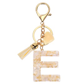 [PATIKIL] Alphabet Initial Letter Key Chain Resin Cute Keychain Tassel Heart Letter E Pendant Decoration Women Keeper Handbag Backpack Bag Accessories Beige