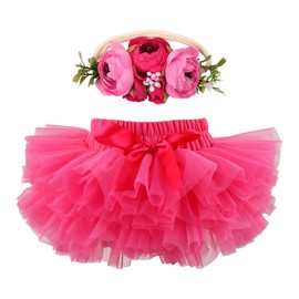 HOOLCHEAN Infant Toddler Baby Girls Super Soft Fluffy Tutu Skirt and Headband Set with Diaper Cover Bloomer Hot Pink 4, 0-6 Months