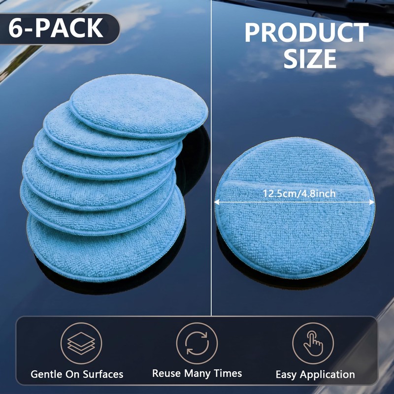 6Pcs 5-Inch Microfiber Foam Wax Applicator Pads with Finger Pocket