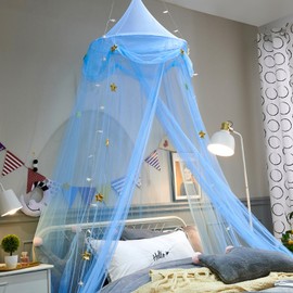 THREENTDAY Bed Canopy for Girls, Mosquito Net with Stars Princess Canopy for Baby Crib Kids Bed Room Decor Reading Playing Nook (Blue)