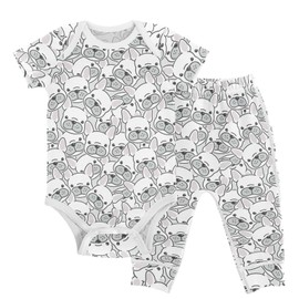 vvfelixl Baby Clothes Dog French Bulldog Baby Layette Sets Unisex Short Sleeve Baby Pants Sets 6-9 Months Puppy White