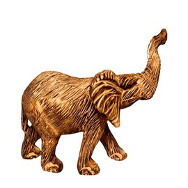Mohazo Wooden Hand-Carved African Elephant Figurine Sculpture from Kenya, 12”x 8” x 4”, Good Luck Trunk, Jacaranda Wood Décor - Burnt Finish