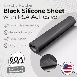 Exactly Rubber Black Silicone Rubber Sheet 60A 1/32 x 3 x 9" Gasket Material with Adhesive PSA