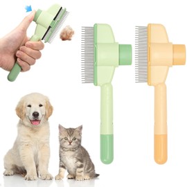 Set of 2: Cat Brush, Dog Brush, Dual Use, One Push Type, Hair Loss, Easy Grooming, Painless, Cat Hair Removal, Short Hair, Medium Hair, Long Hair Compatible, Pet Comb, Cleaning Supplies (Yellow +