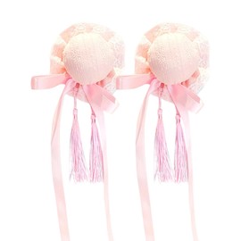 China Bun, Bun Cover, Chinese Clothes, Hair Ornament, Cotton Padded, Bun Hair Pin, Ribbon, Chinese Lolita Hair Clip, Halloween, Cultural Festivals, Events, China Cosplay, Accessory (Pink)