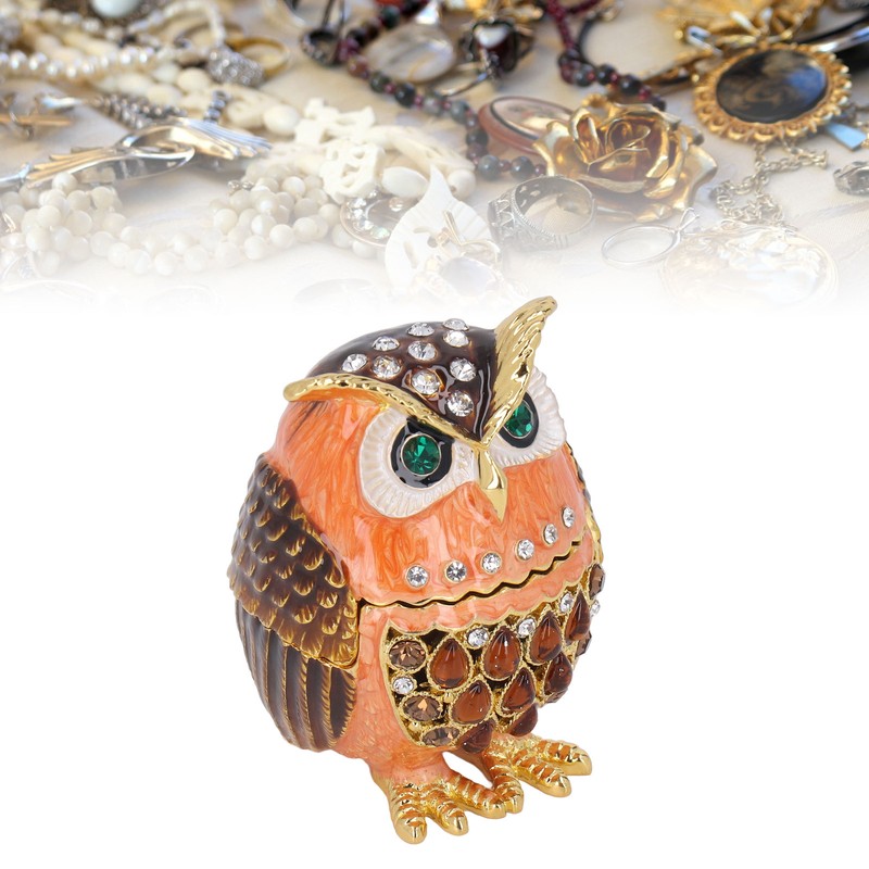 Owl Trinket Box Cute Appearance Brown Metal Jewelry Box for