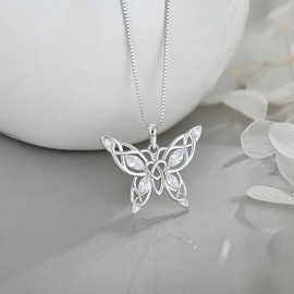 Veshon Birthstone Butterfly Necklace 925 Sterling Silver Celtic Knot Diamond for April Butterfly Pendant Birthday Christmas Jewelry for Women
