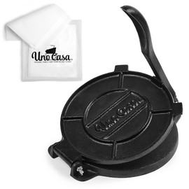 Uno Casa Cast Iron Tortilla Press 8 Inch - Tortilla Maker Press, Pre-Seasoned Roti Maker with 100 Pcs Parchment Paper, Heavy Duty Quesadilla Maker - Pataconera for Flour Tortilla, Tawa