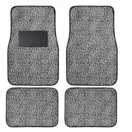 C.P.R. New Animal Print Snow Cheetah Floor Mat Set with Vinyl Heel Pad Universal 4PC for Cars Trucks SUVs (Snow Cheetah)