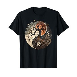 Harmonious Tees Tree of Life Yin Yang Black T-Shirt - Classic Fit, Adult, Polyester/Cotton, Yoga