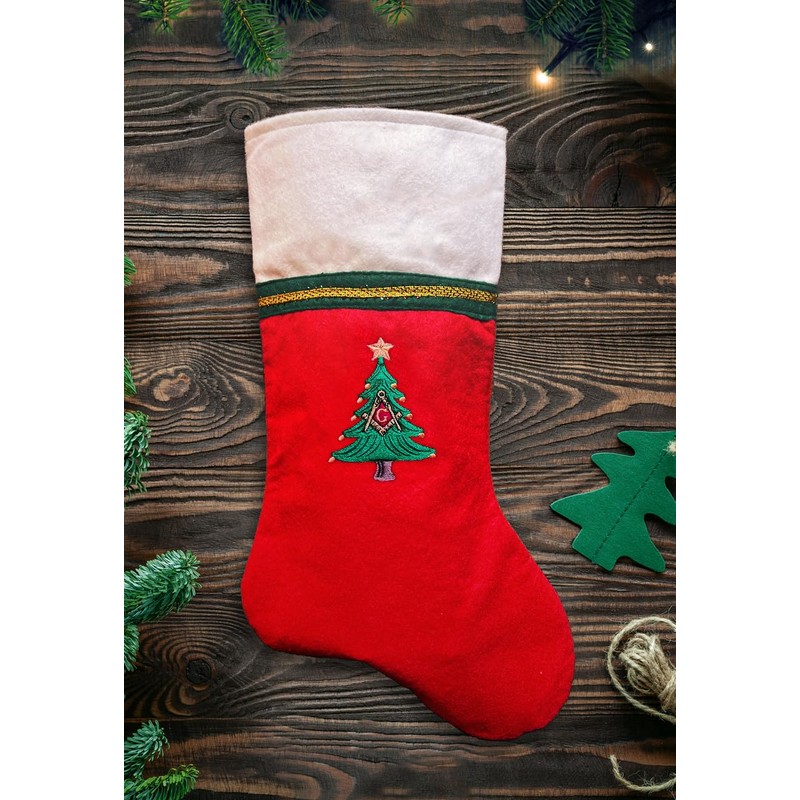 The Masonic Exchange Square and Compass Tree Embroidered Christmas Stocking